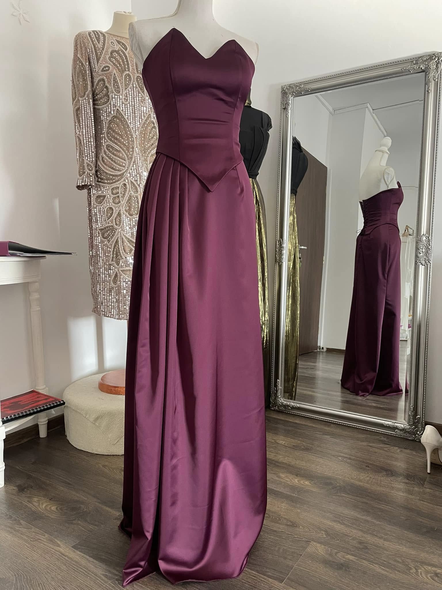 Rochie de seară cusută manual, creație Lilla Vogue, croitorie Dumbrăvița